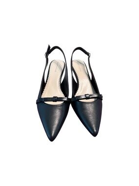 Charter Club Black Pointed Slingback Heels with Bow Strap Size 7.5